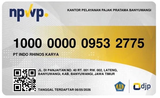 Kartu depan NPWP PT Indo Rhinos Karya